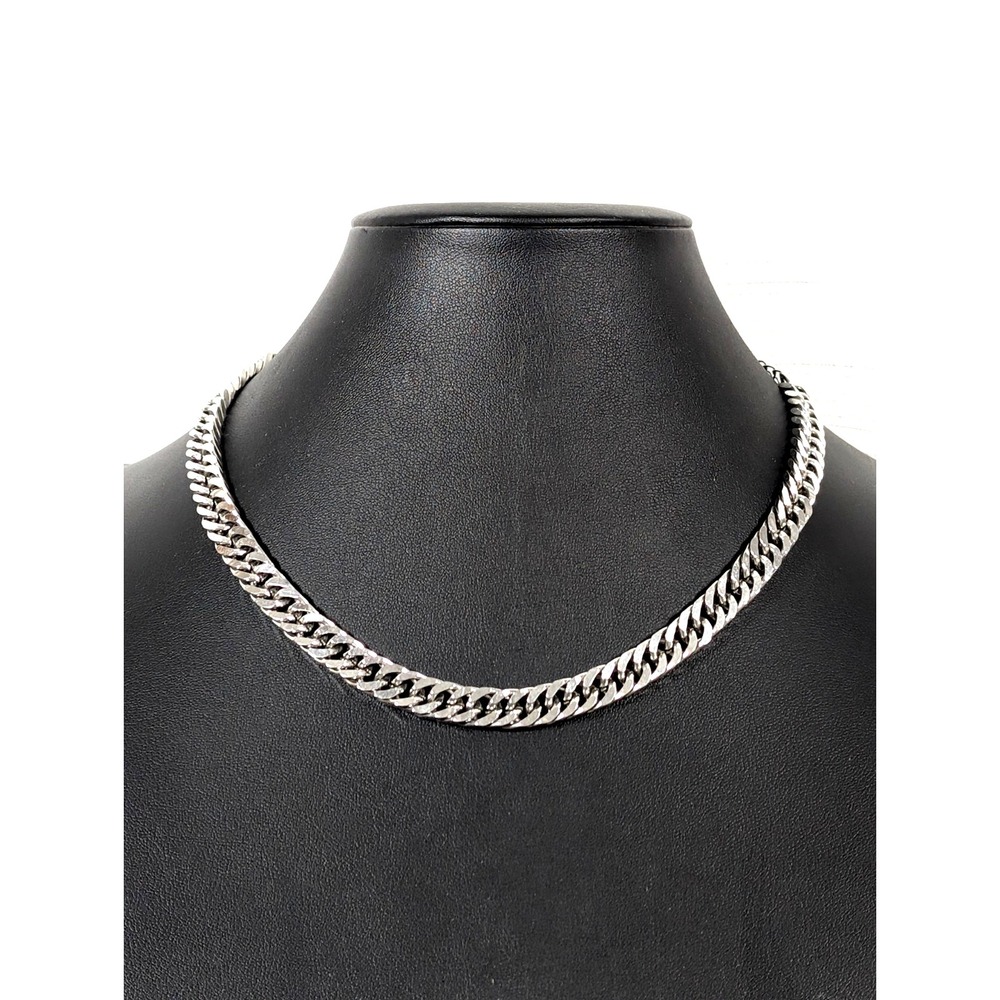 Dalmata Silver‎ Tone Curb Cuban Chain Necklace Classic 18 in